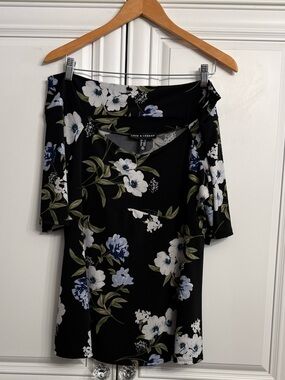 Love & Legend Plus Size 1X Off Shoulder Blouse Black/White Floral Print Cutout